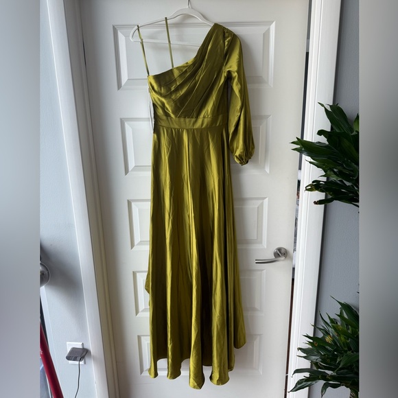 Mac Duggal One-Shoulder High-Low Dress in Chartreuse - Picture 5 of 11